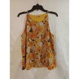 Evolutionary Yellow Floral Sleeveless Halter Neck Tank Top Women's Size L